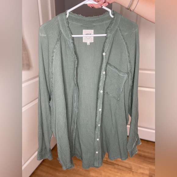 Aerie Oversized Green Gauze Shirt - Picture 2 of 4